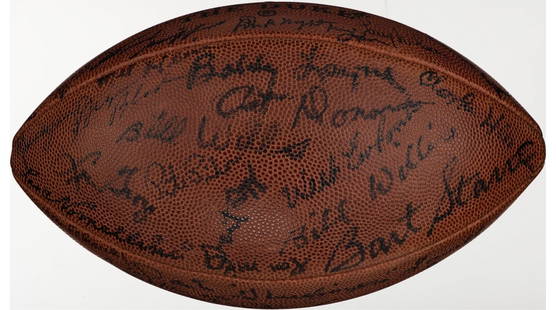 1970s NFL Hall of Fame Signed Football with 43 Autographs Beckett: 1970s NFL Hall of Fame Signed Football with 43 Autographs Beckett This official Wilson NFL football, known as "The Duke," is a remarkable piece of sports history. Signed by 43 legendary figures from