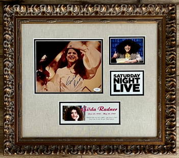 Gilda Radner Signed 8x10 Display Saturday Night Live Custom Framed JSA Authenticated: Gilda Radner Signed 8x10 Display Saturday Night Live Custom Framed JSA Authenticated This custom framed display features an 8x10 photo signed by Gilda Radner, the beloved comedienne known for her icon