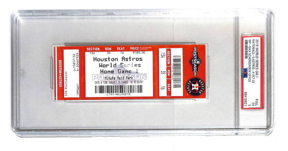 2019 World Series Game 1 Ticket Nationals vs Astros PSA 5: 2019 World Series Game 1 Ticket Nationals vs Astros PSA 5 This is an original ticket from Game 1 of the 2019 World Series featuring the matchup between the Washington Nationals and the Houston