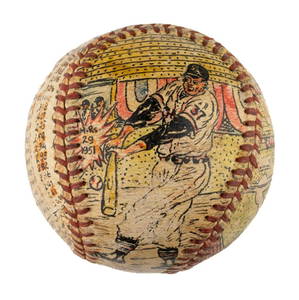 Eddie Robinson Hand Painted Baseball by George Sosnak Signed with Provenance