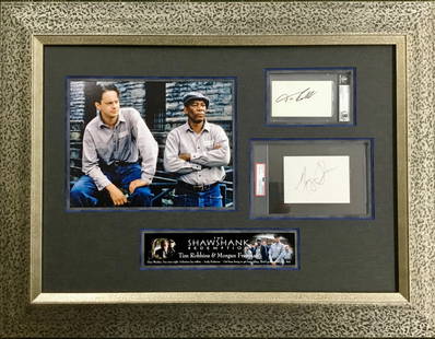 The Shawshank Redemption Signed Display Morgan Freeman Tim Robbins 37 x 29 Beckett PSA Authenticated: The Shawshank Redemption Signed Display Morgan Freeman Tim Robbins 37 x 29 Beckett PSA Authenticated This custom framed display features the cut signatures of actors Morgan Freeman and Tim Robbins, re