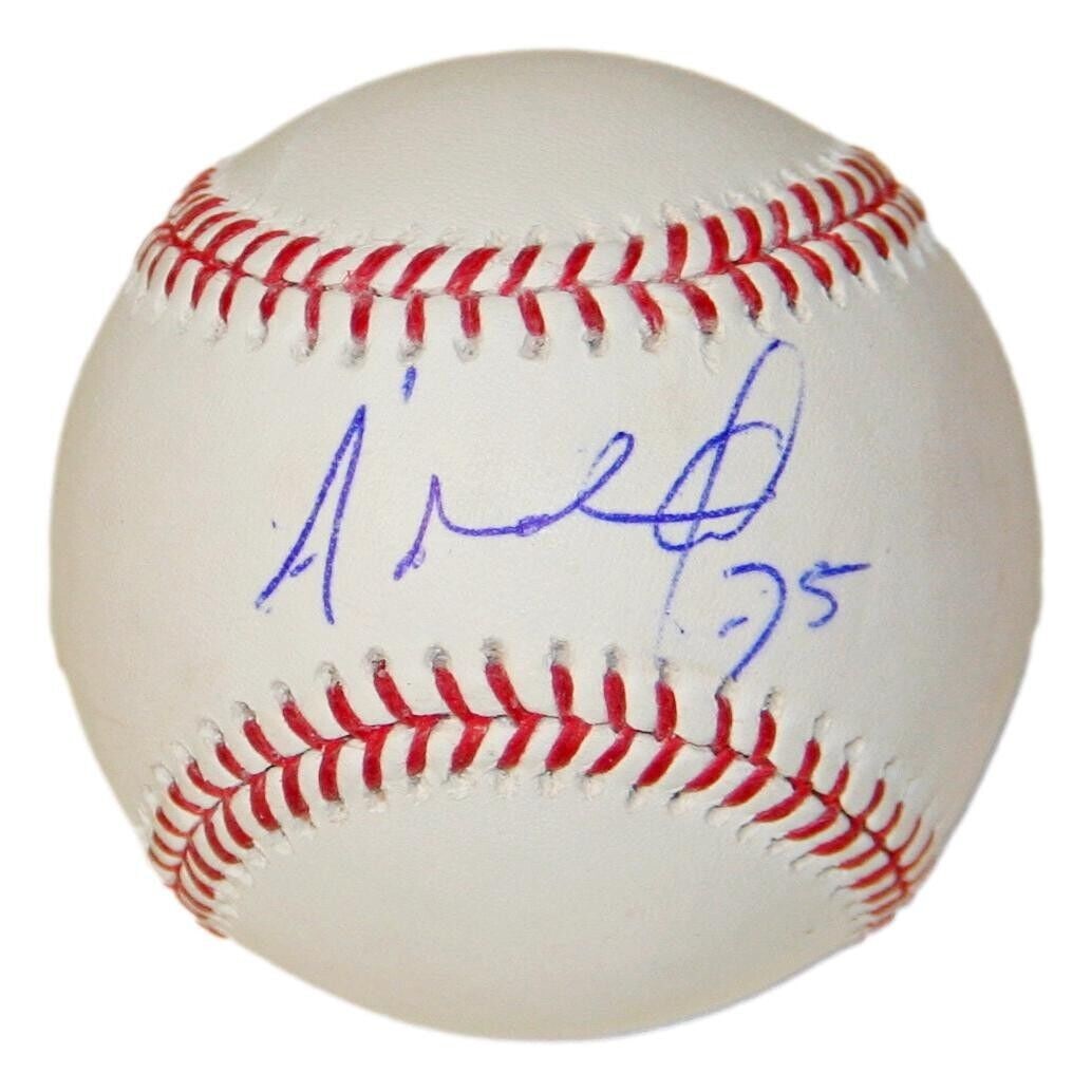 Adolis Garcia Autographed MLB Baseball with Beckett Authentication: Adolis Garcia Autographed MLB Baseball with Beckett Authentication This official Major League Baseball features the autograph of Adolis Garcia, a standout player for the Texas Rangers. The ball is aut