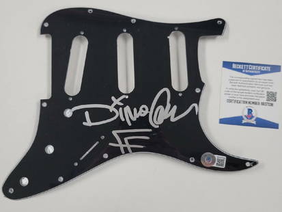 Dino Cazares Signed Black Electric Guitar Pickguard Fear Factory BAS COA: Dino Cazares Signed Black Electric Guitar Pickguard Fear Factory BAS COA This is a pre-owned black electric guitar pickguard signed by Dino Cazares, a notable member of the band Fear Factory. The item