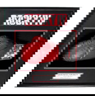 Dolph Lundgren Signed Boxing Glove Rocky IV Framed PSA/DNA 19x19: Dolph Lundgren Signed Boxing Glove Rocky IV Framed PSA/DNA 19x19 This item features a Dolph Lundgren signed left boxing glove from the iconic film "Rocky IV," beautifully framed to enhance its display