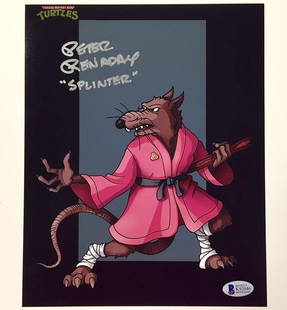 Peter Renaday Signed TMNT Splinter 8x10 Photo with Beckett COA: Peter Renaday Signed TMNT Splinter 8x10 Photo with Beckett COA This is an original 8x10 photo signed by Peter Renaday, known for his role in the Teenage Mutant Ninja Turtles (TMNT) series as the voice