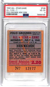 1942 Original MLB All-Star Game Ticket PSA 4 Polo Grounds