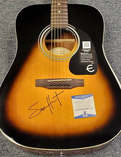 Sam Hunt Signed Epiphone Dreadnought Acoustic Guitar Beckett Authenticated: Sam Hunt Signed Epiphone Dreadnought Acoustic Guitar Beckett Authenticated This is a pre-owned Epiphone Dreadnought Acoustic Guitar, personally signed by Sam Hunt. The guitar is authenticated by Becke