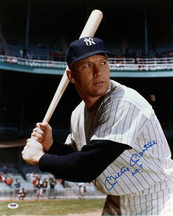 Mickey Mantle Signed 16x20 Photo No. 7 Gem Mint 10 PSA/DNA: Mickey Mantle Signed 16x20 Photo No. 7 Gem Mint 10 PSA/DNA This stunning 16x20 photo captures the legendary Mickey Mantle, inscribed with his iconic "No. 7". Graded Gem Mint 10 by PSA, this original p