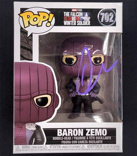 Daniel Bruhl Autographed Baron Zemo Funko Pop Marvel Falcon Winter Soldier Beckett Certified: Daniel Bruhl Autographed Baron Zemo Funko Pop Marvel Falcon Winter Soldier Beckett Certified This original Funko Pop! collectible features Baron Zemo from Marvel's 'Falcon and the Winter Soldier,' per