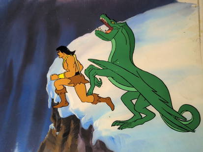 He-Man Blackstar Warlock Animation Cel Production Art by Filmation: He-Man Blackstar Warlock Animation Cel Production Art by Filmation This exceptional piece of animation art features a hand-painted cel from the iconic "He-Man" series, produced by Filmation. The