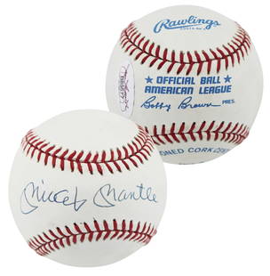 Mickey Mantle Signed Bobby Brown OAL Baseball JSA Authenticated Yankees: Mickey Mantle Signed Bobby Brown OAL Baseball JSA Authenticated Yankees This authentic Bobby Brown OAL baseball features the signature of baseball legend Mickey Mantle, a celebrated player from the Ne