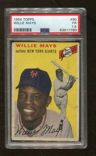 1954 Topps Willie Mays #90 Baseball Card PSA 1.5 Vintage: 1954 Topps Willie Mays #90 Baseball Card PSA 1.5 Vintage This is a 1954 Topps #90 baseball card featuring Willie Mays, graded PSA 1.5. As an original piece from Topps, it represents a significant mome