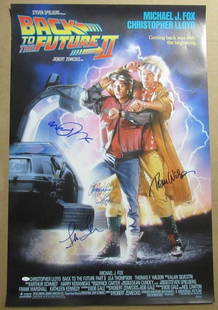 Back to the Future II 27x40 Multi-Signed Movie Poster by 4 Actors JSA Authenticated: Back to the Future II 27x40 Multi-Signed Movie Poster by 4 Actors JSA Authenticated This original 27x40 movie poster for "Back to the Future II" features the signatures of 4 actors, making it a unique