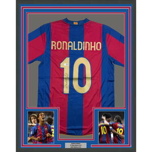 Framed Ronaldinho Autographed FC Barcelona Jersey Beckett COA 35x39