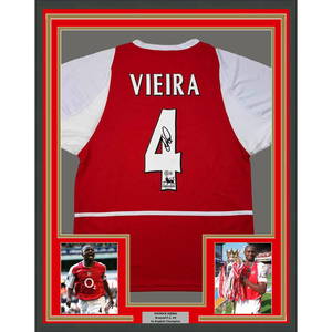 Framed Autographed Patrick Vieira Arsenal Jersey 35x39 BAS COA