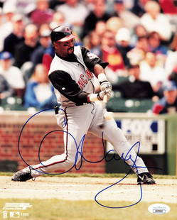 Greg Vaughn Signed 8x10 Photo Cincinnati Reds: Greg Vaughn Signed 8x10 Photo Cincinnati Reds This is an original signed 8x10 photo of Greg Vaughn, showcasing the former Cincinnati Reds player in action. The photograph features a bold blue signatur