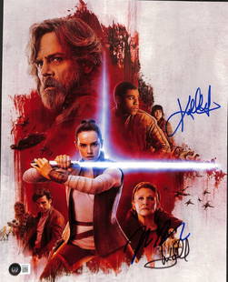 The Last Jedi Signed 11x14 Photo by Mark Hamill Kelly Marie Tran Beckett LOA: The Last Jedi Signed 11x14 Photo by Mark Hamill Kelly Marie Tran Beckett LOA This is a stunning autographed 11x14 color photograph from 'The Last Jedi,' featuring the signatures of renowned actors Mar
