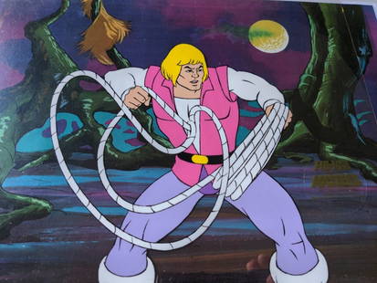 HE-MAN 1983 Animation Cel by Filmation with She-Ra and Battle Cat: HE-MAN 1983 Animation Cel by Filmation with She-Ra and Battle Cat Discover this impressive vintage animation cel from the beloved HE-MAN series, produced by Filmation in 1983. This unique piece of pro