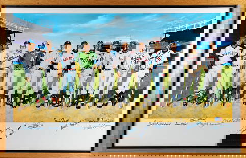 Legendary Baseball Icons Signed Lithograph 23.5x38 Framed COA BAS: Legendary Baseball Icons Signed Lithograph 23.5x38 Framed COA BAS This impressive autographed and framed lithograph showcases the icons of baseball, including Willie Mays, Hank Aaron, Mike Schmidt, Er