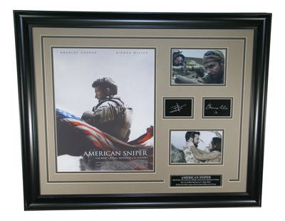 Framed 22x27 American Sniper Photo Bradley Cooper Sienna Miller: Framed 22x27 American Sniper Photo Bradley Cooper Sienna Miller This stunning framed photograph features Bradley Cooper and Sienna Miller in a memorable scene from the film "American Sniper." Measurin