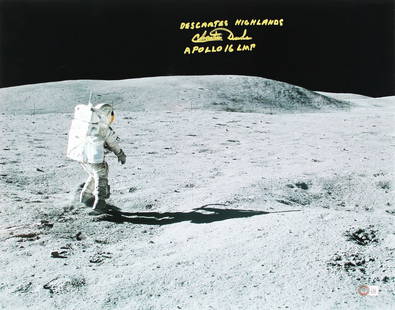 Charles Duke Signed Apollo 16 LMP 16x20 Photo with COA: Charles Duke Signed Apollo 16 LMP 16x20 Photo with COA This stunning 16x20 photo features the inscription "Descartes Highlands, Apollo 16 LMP" and has been personally signed by Charles Duke, the Lunar