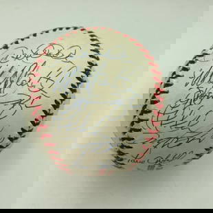 1998 New York Yankees Team Signed Baseball Jeter Torre JSA LOA 22 Signatures: 1998 New York Yankees Team Signed Baseball Jeter Torre JSA LOA 22 Signatures Celebrate the legacy of the 1998 New York Yankees with this authentic team-signed baseball, featuring a remarkable 22 signa