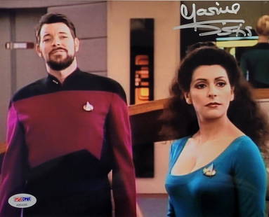 Marina Sirtis Signed Star Trek Deanna Troi 8x10 Photo PSA/DNA: Marina Sirtis Signed Star Trek Deanna Troi 8x10 Photo PSA/DNA This stunning 8x10 photograph features the autograph of Marina Sirtis, best known for her role as Deanna Troi in Star Trek. The signature