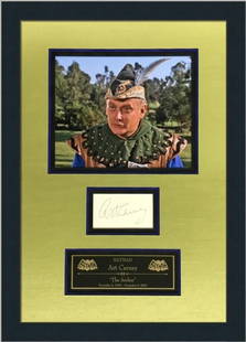 Art Carney Signed Cut Display 21x15 Custom Framed JSA Authenticated: Art Carney Signed Cut Display 21x15 Custom Framed JSA Authenticated This custom framed display features a cut signature from Art Carney, renowned for his portrayal of The Archer in the iconic televisi