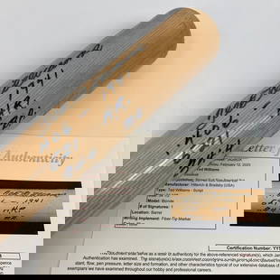 Ted Williams Signed Inscribed Louisville Slugger Bat 35 inches JSA COA: Ted Williams Signed Inscribed Louisville Slugger Bat 35 inches JSA COA This rare Ted Williams signed baseball bat is a remarkable collectible featuring not only his signature but also a series of pers