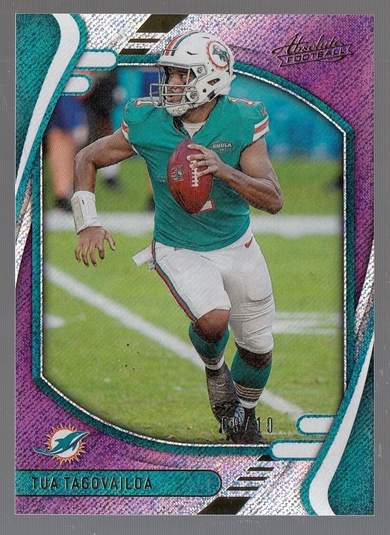 Tua Tagovailoa 2021 Panini Absolute Purple Rain Card #79 9/10 Dolphins: Tua Tagovailoa 2021 Panini Absolute Purple Rain Card #79 9/10 Dolphins Own a piece of NFL memorabilia with this Tua Tagovailoa 2021 Panini Absolute Purple Rain trading card, numbered 9/10. This card f