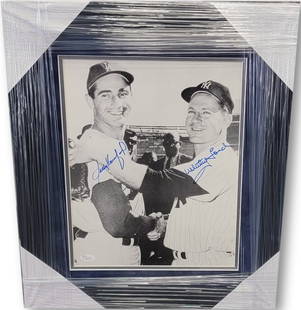 Sandy Koufax Whitey Ford Signed 11x14 Photo Framed JSA Authenticated: Sandy Koufax Whitey Ford Signed 11x14 Photo Framed JSA Authenticated This remarkable piece features a hand-signed autographed photo of baseball legends Sandy Koufax and Whitey Ford, beautifully