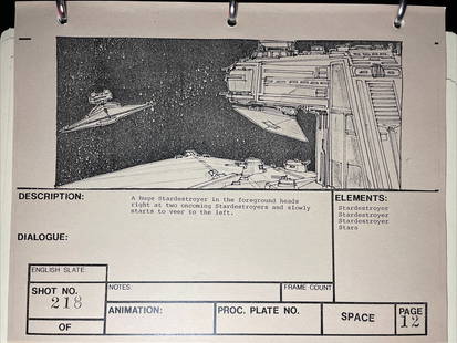 Original Star Wars Empire Strikes Back Storyboards Prop Star Destroyer Millennium Falcon: Original Star Wars Empire Strikes Back Storyboards Prop Star Destroyer Millennium Falcon This original prop from the iconic film "The Empire Strikes Back" features storyboards showcasing the Star