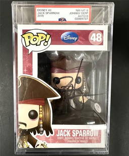 Johnny Depp Signed Jack Sparrow Funko Pop! #48 Beckett Authenticated: Johnny Depp Signed Jack Sparrow Funko Pop! #48 Beckett Authenticated This collectible item features a Johnny Depp signed Jack Sparrow Funko Pop! from the Disney franchise, specifically from the iconic