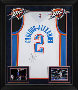 Shai Gilgeous-Alexander Signed White Nike Framed Jersey Beckett Authenticated: Shai Gilgeous-Alexander Signed White Nike Framed Jersey Beckett Authenticated This is an original autographed white Nike Swingman jersey of Shai Gilgeous-Alexander, a star player for the Oklahoma