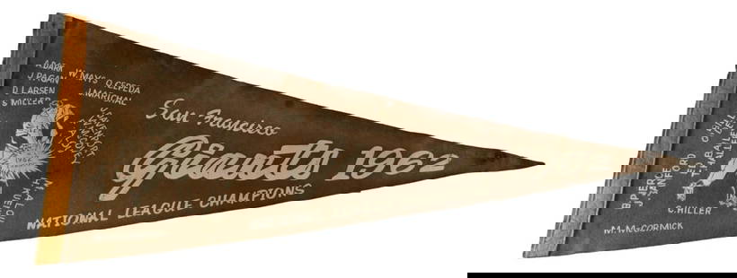 Rare 1962 San Francisco Giants Baseball Pennant Willie Mays MLB: Rare 1962 San Francisco Giants Baseball Pennant Willie Mays MLB This vintage 1962 San Francisco Giants baseball pennant is an extremely rare collectible for any baseball enthusiast. Officially license