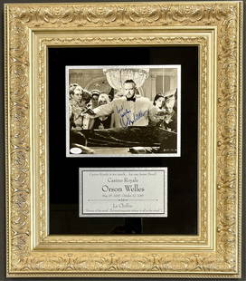 Orson Welles Signed 8x10 Photo Le Chiffre Casino Royale Custom Framed JSA: Orson Welles Signed 8x10 Photo Le Chiffre Casino Royale Custom Framed JSA This exceptional custom framed display features an 8x10 photograph signed by the legendary actor Orson Welles in his iconic ro
