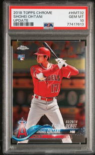 2018 Topps Chrome Update Shohei Ohtani Rookie Card PSA 10 HMT32: 2018 Topps Chrome Update Shohei Ohtani Rookie Card PSA 10 HMT32 This graded 2018 Topps Chrome Update Shohei Ohtani #HMT32 Rookie Baseball Card is a must-have for any collector. Certified by the Profes
