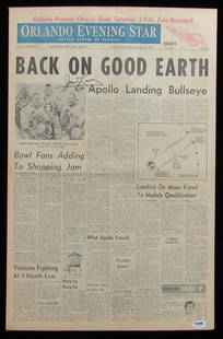 James Lovell Autographed 1968 Apollo 8 Newspaper PSA/DNA 697: James Lovell Autographed 1968 Apollo 8 Newspaper PSA/DNA 697 This listing features an original 1968 newspaper autographed and inscribed by Apollo 8 astronaut James Lovell. The item is authenticated by