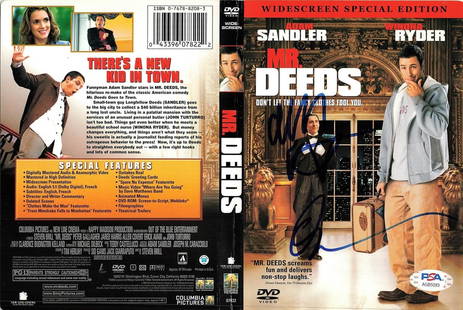 Mr Deeds Signed DVD Cover by Adam Sandler Allen Covert PSA/DNA Authenticated: Mr Deeds Signed DVD Cover by Adam Sandler Allen Covert PSA/DNA Authenticated This original DVD cover of the movie Mr. Deeds features autographs from renowned actors Adam Sandler and Allen Covert. The