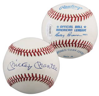 Mickey Mantle Signed Oal Baseball Graded 9 JSA New York Yankees: Mickey Mantle Signed Oal Baseball Graded 9 JSA New York Yankees This authentic baseball features the signature of Mickey Mantle, a legendary player of the New York Yankees. The Oal baseball is graded