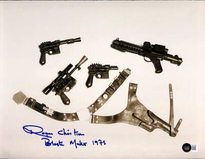 Roger Christian Signed 11x14 Han Solo Photo Blaster Maker 1975 Beckett Authenticated: Roger Christian Signed 11x14 Han Solo Photo Blaster Maker 1975 Beckett Authenticated This is an autographed 11x14 photograph of Han Solo, signed in blue permanent marker by Roger Christian, the renown