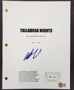 Will Ferrell Signed Talladega Nights Movie Script Beckett Authenticated: Will Ferrell Signed Talladega Nights Movie Script Beckett Authenticated This is an original movie script for 'Talladega Nights: The Ballad of Ricky Bobby,' personally signed by Will Ferrell. The
