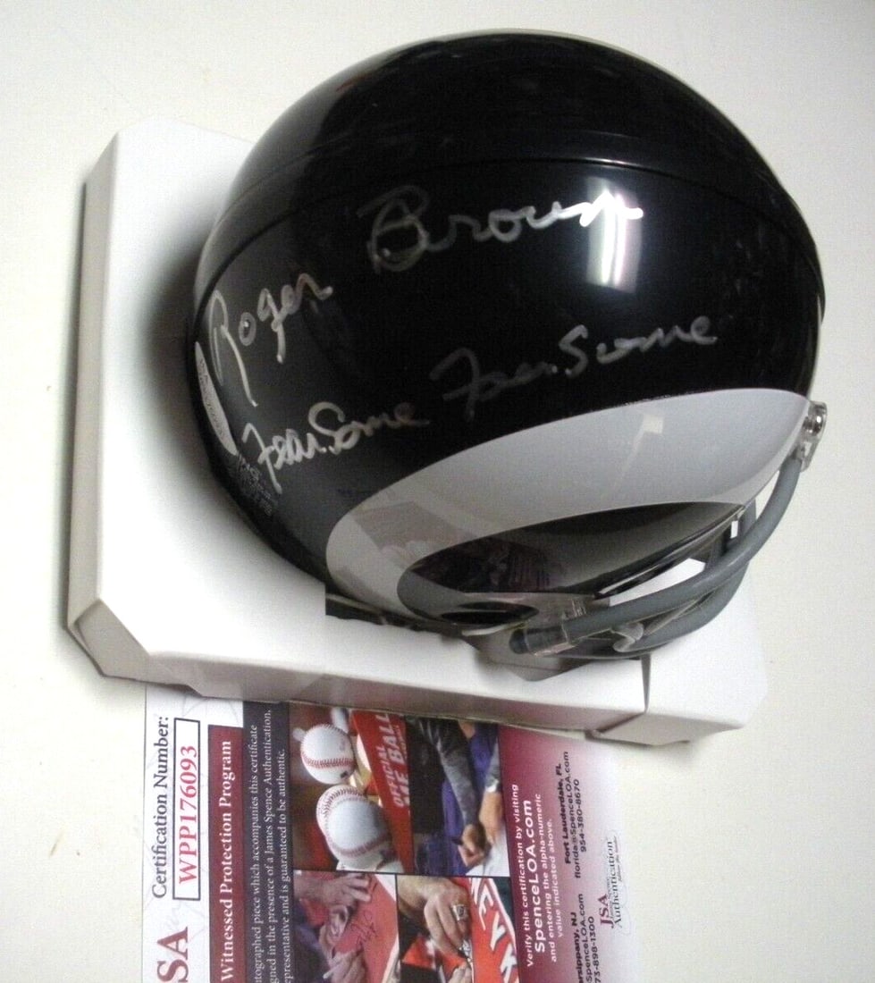 Roger Brown Los Angeles Rams Signed Mini Helmet: Roger Brown Los Angeles Rams Signed Mini Helmet This authentic mini helmet features the iconic Los Angeles Rams design and is signed by Roger Brown, a member of the legendary "Fearsome Foursome" defen