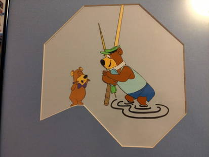 Authentic Yogi Bear Production Cel from 1980s Hanna-Barbera: Authentic Yogi Bear Production Cel from 1980s Hanna-Barbera This stunning hand-painted animation cel features Yogi Bear from the beloved series "The Yogi Bear Show," produced by Hanna-Barbera in the 1