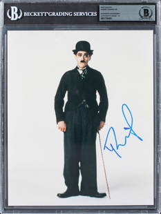 Robert Downey Jr. Signed Chaplin 8x10 Photo Gem Mint 10 Beckett Authenticated: Robert Downey Jr. Signed Chaplin 8x10 Photo Gem Mint 10 Beckett Authenticated This stunning 8x10 photograph features the legendary Robert Downey Jr. in his iconic role as Charlie Chaplin. Personally s