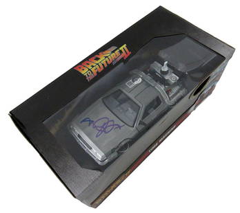 Michael J Fox Signed DeLorean Time Machine Diecast BAS Authenticated: Michael J Fox Signed DeLorean Time Machine Diecast BAS Authenticated This collectible item features a Michael J. Fox autographed diecast model of the iconic DeLorean Time Machine from "Back to the Fut