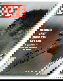 Joe Namath Signed LIFE Magazine 9/20/69 Bull Story JSA Authenticated: Joe Namath Signed LIFE Magazine 9/20/69 Bull Story JSA Authenticated This is an original LIFE magazine featuring Joe Namath, dated September 20, 1969, with the captivating title "Bull Story!". The mag