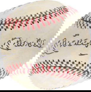 Mickey Mantle Joe DiMaggio Ted Williams Hank Aaron Signed Baseball PSA DNA COA: Mickey Mantle Joe DiMaggio Ted Williams Hank Aaron Signed Baseball PSA DNA COA This Official American League baseball features the remarkable signatures of baseball legends Ted Williams, Mickey Mantle