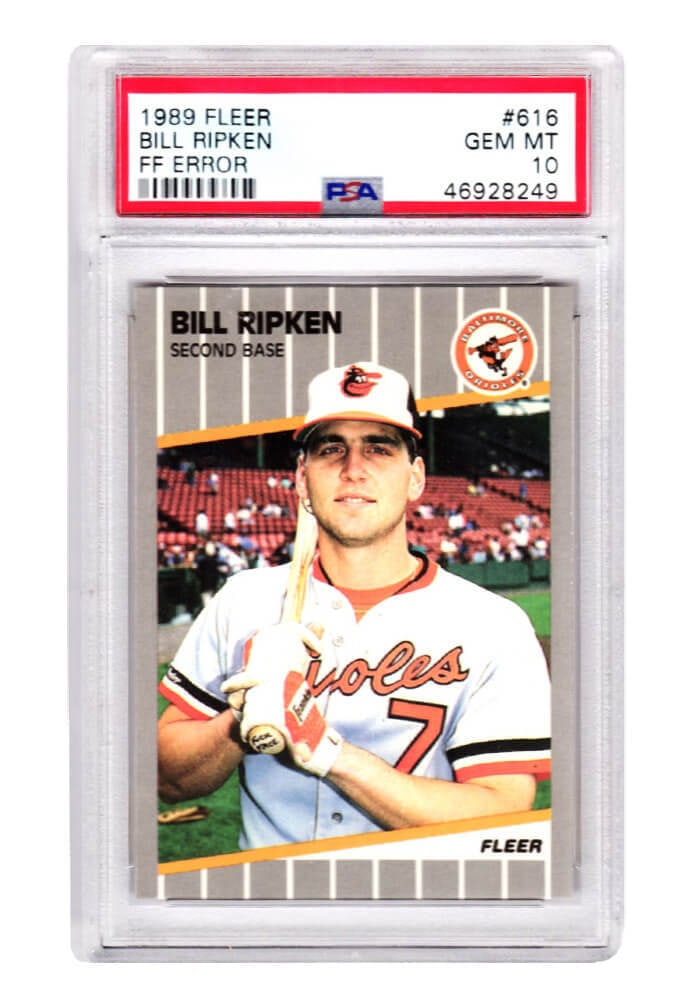 Bill Ripken 1989 Fleer #616 FF ERROR Gem Mint 10 PSA Baseball Card: Bill Ripken 1989 Fleer #616 FF ERROR Gem Mint 10 PSA Baseball Card This listing features a Bill Ripken 1989 Fleer #616 FF ERROR baseball card, encapsulated and graded Gem Mint 10 by PSA, representing