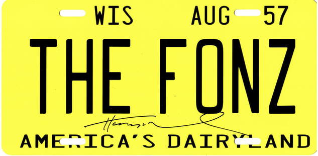 Henry Winkler Signed THE FONZ Wisconsin License Plate with COA: Henry Winkler Signed THE FONZ Wisconsin License Plate with COA Own a piece of television history with this original signed "THE FONZ" Wisconsin yellow license plate by Henry Winkler. This unique colle